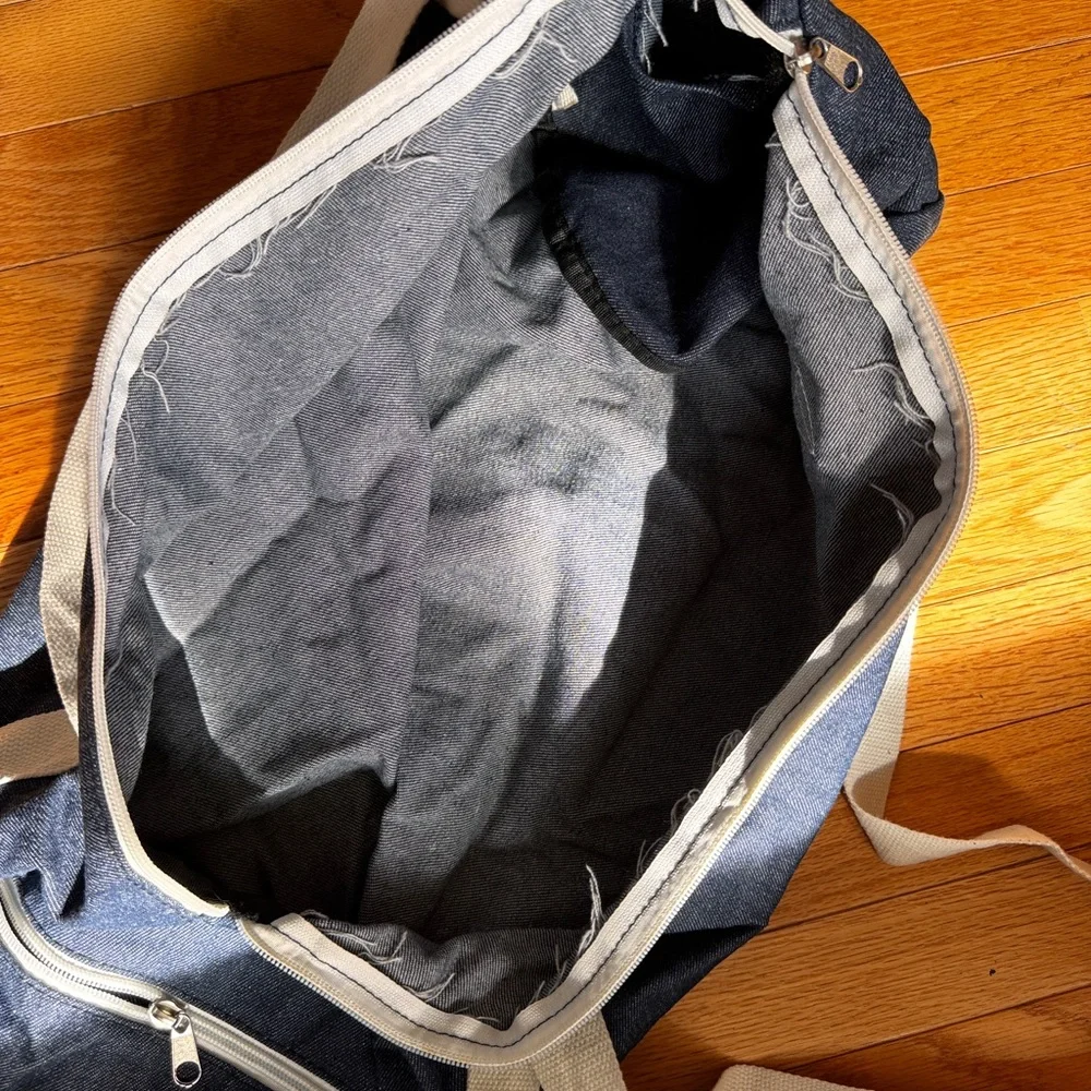 Gym & Juice Navy Canvas Duffel Bag with Cream Straps